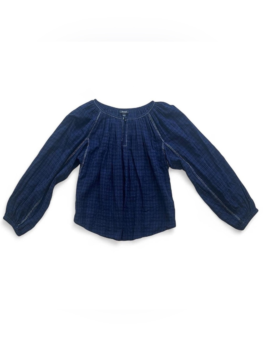 a.n.a Navy Long-Sleeve Flowy Peasant Top